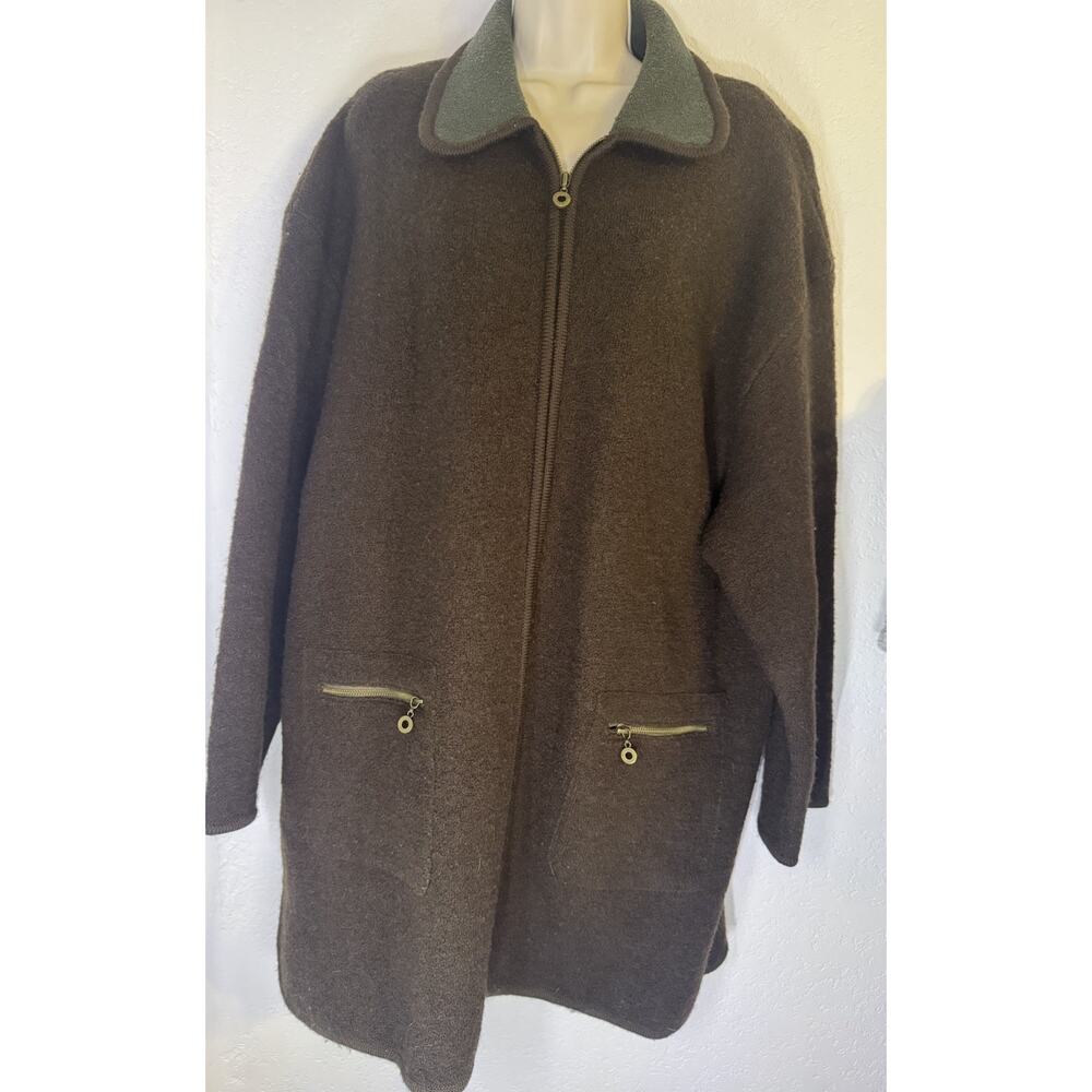 Vintage Woolrich Women’s XL Brown Long Zip Coat Olive Collar Cottagecore - Picture 2 of 11